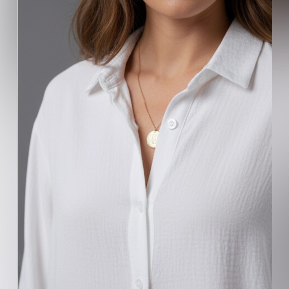 Drop Shoulder Longline Shirt White - Picture 2 of 6